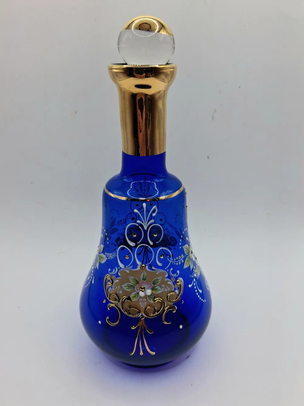 Cobalt Blue Gold-Trim Glass Decanter Set